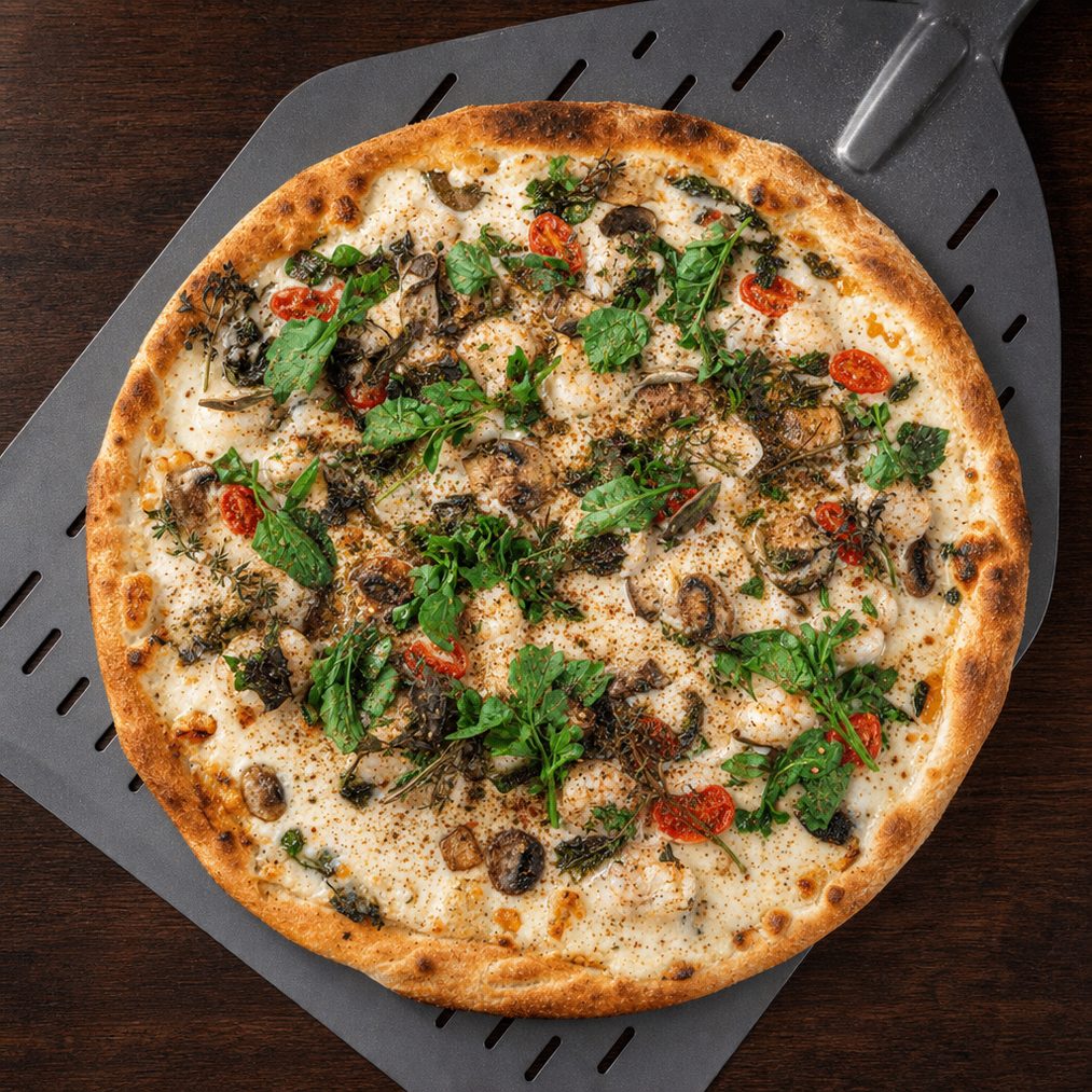Shrimp Fredo Pizza.
